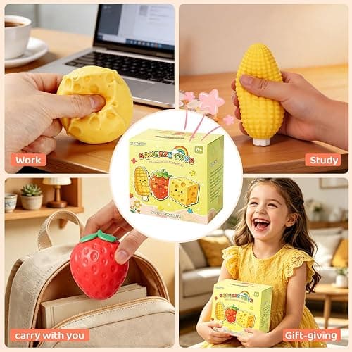 dZbGift 3pcs Fruit Squishy- Cheese Squishy,Strawberry Corn Squishy,Squeeze Toys,Fruit squishies for Stress Relief,Gift for Boys Girls Adults thumbnail 6