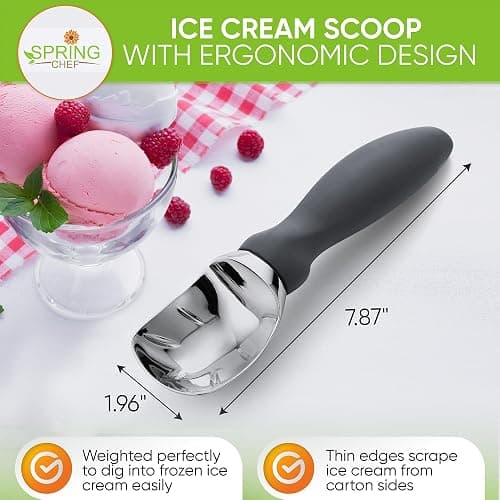 Spring Chef Gray Heavy Duty Ice Cream Scoop with Comfortable Soft Grip Handle, Dishwasher Safe Ice Cream Scooper, Professional Metal Kitchen Tool for Frozen Yogurt, Gelato, Sorbet, Sundae, Melon thumbnail 2