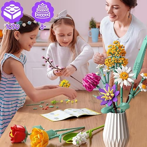Set di Costruzione di Fiori, 1070 PCS Collezione Botanica, 10 Bouquet di Flowers Eterni, Regali Kit per Adulti San Valentino, Bambini Compleanni & Festa della Mamma thumbnail 2