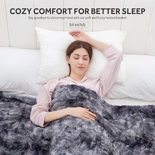 Warmrest Electric Blanket Heated Throw Blanket Soft 𝐅𝐚𝐮𝐱 𝐅𝐮𝐫, 𝟏𝟑𝟎𝐱𝟏𝟔𝟎 𝐜𝐦 - 6 Heat Levels Fast Heating, 1 to 10 Hours Auto-Off Detachable Controller Machine Washable Grey thumbnail 7