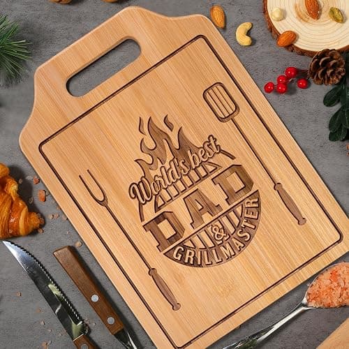 AceThrills Father Day Gift for Dad Gift for Dad from Daughter Son Wife, Birthday Gift for Dads Gifts Who Wants Nothing - Engraved Bamboo Cutting Board 13.78"L x 9.84"W x 0.4"Th thumbnail 2