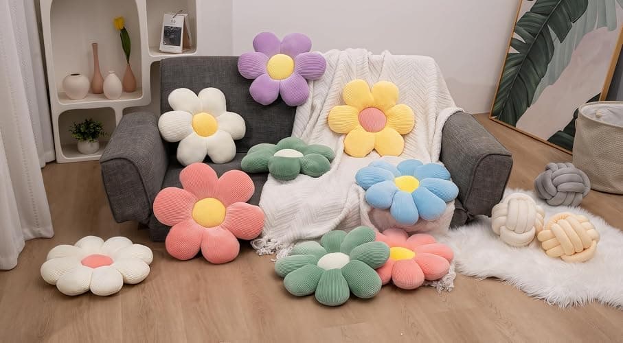 FSRONGXI 2Pcs Daisy Flower Pillow Cute Throw Pillows Set, Teen Girls Preppy Room Bedroom Decor Aesthetic Decorative Pillow for Bed Sofa Floor Chair Home Decor (Pink & White) thumbnail 7