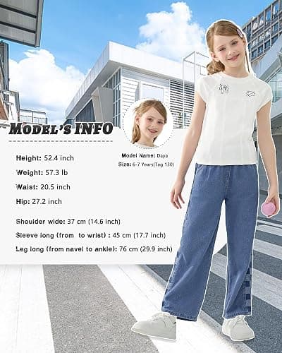 Rolanko Girls Jeans Denim Elastic Wasit Wide Leg Baggy Pants Kids Clothes 4-14 Years thumbnail 6