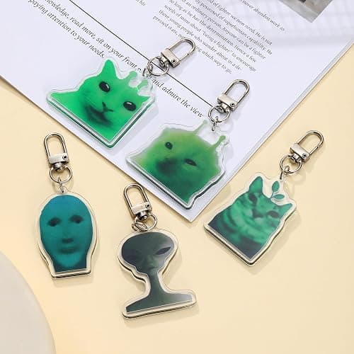 PUCAPOCO Alien Cat Keychain Cute Funny Cat Meme Keychains Bag Charms for Bag Backpack Handbag Purse Charms 5PCS thumbnail 3