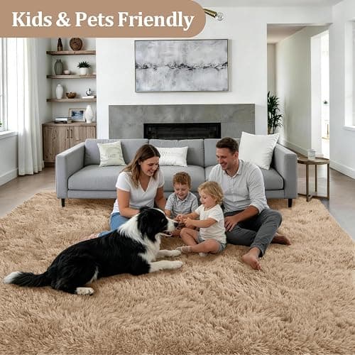 Luxturiy 8x10 Area Rug Living Room Bedroom: Fluffy Plush Shag Carpet Beige | For Kids Room Playroom Nursery Home Decor,Ultra Soft,Non-Slip Non-Shedding,Fuzzy Plush,Large Indoor Floor Carpet,Easy Clean thumbnail 4