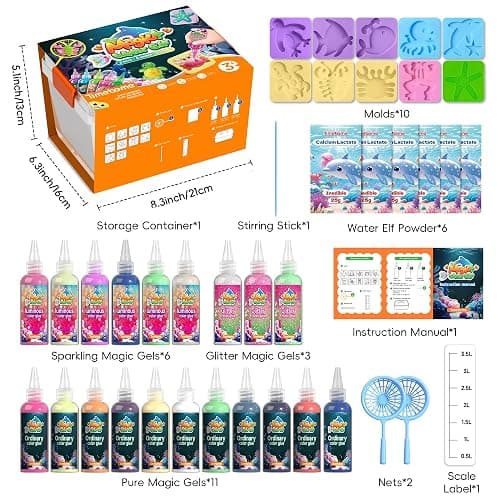 Timetome Magic Water Elf Toy Kit for Kids – 20 Gels (11 Normal + 6 Glow + 3 Glitter) &10 Molds DIY Squishy Maker, Aqua Puffs, Water Toys & Pets, Aqua Fairy Gel Kit, Birthday Gift for Boys & Girls 3+ thumbnail 2