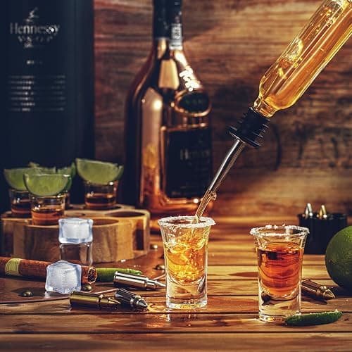 SUN GKOTTA Shot Glass Set Of 6,Tequila Glasses With Wooden Holder-Small Clear Shots For Restaurant,Bar,Party(Rustic Burnt Deluxe) thumbnail 4