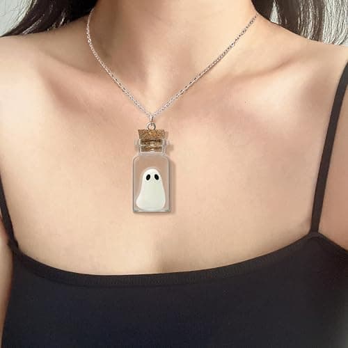 TKHLT Ghost Necklace, (Blue) The Adopt A Ghost in A Bottle Pendant Necklace Halloween Jewelry for Women and Men thumbnail 5