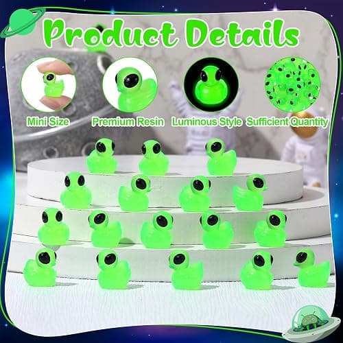 GGSTDDUP 50 Pcs Mini Alien Duck Glow in The Dark Mini Alien Figures Green Resin Ducks Tiny Aliens Ducks Miniature Figurines for Party Favors Garden Patio Yard Landscape Lawn Dashboard Collectible thumbnail 3