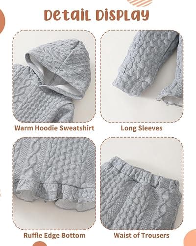 Mioglrie Baby Toddler Girl Clothes Infant Fall Winter Outfits Hoodie Solid Color Sweatshirt Sweatpant Clothing Set 3M-3T thumbnail 5