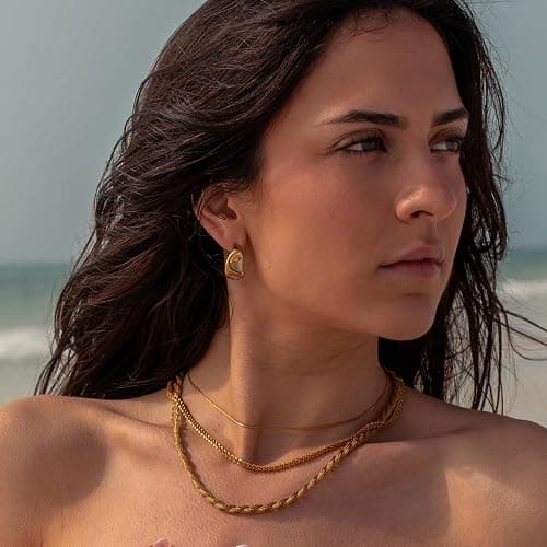 Amicon Chunky Gold Stud Earrings for Women 14k Gold Plated Hypoallergenic Earrings Statement Trendy Fashion Gold Jewelry Gifts thumbnail 2