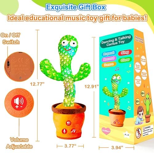 Vitosup Volume Adjustable Dancing Talking Cactus Toy, Interactive Baby Toys Mimicking Singing Repeating, Kids Baby Toys Gifts for Boys Girls, Xmas Gifts for Grandkids, Stocking Stuffers for Kids thumbnail 3