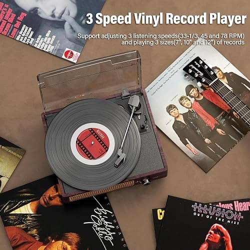 Vinyl Record Player Turntable with Built-in Bluetooth Receiver & 2 Stereo Speakers, 3 Speed 3 Size Portable Retro Record Player for Entertainment and Home Decoration thumbnail 5