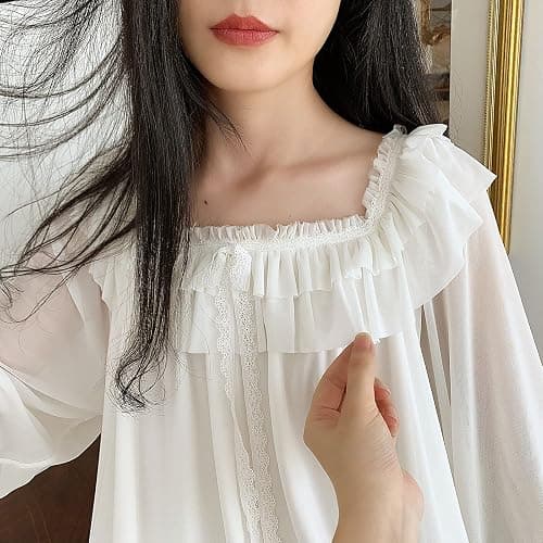 Airvid Women's Lace Vintage Victorian Nightgown Long Sleeve Sleepwear Nightdress thumbnail 6