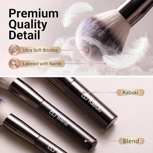Professional Makeup Brush Set BS-MALL with Travel Case, 20PCS Synthetic Makeup Brushes for Foundation, Conce aler, Blush, Powder & Eyeshadow, Labeled Face Eye Brushes for Beginners, Makeup Artists thumbnail 5