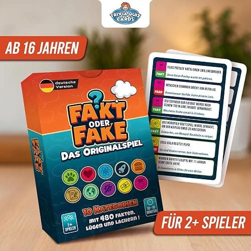 Fakt oder Fake – Lustiges Kartenspiel für Erwachsene & Familie | Quiz- & Partyspiel | 480 Fakten & Fakes in 10 Kategorien | Deutsche Ausgabe | Für 2+ Personen thumbnail 2