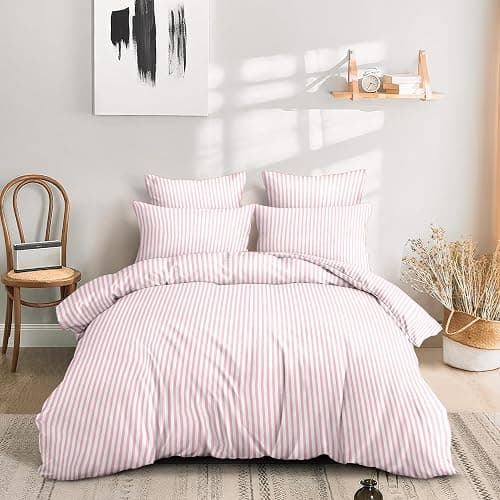 Sedefen Striped Duvet Cover Queen Size Pink Stripes Bedding Set 3 Pcs Kids Boys Girls Women White Geometric Stripe Reversible Soft Microfiber Duvet Cover with 2 Pillowcases thumbnail 5