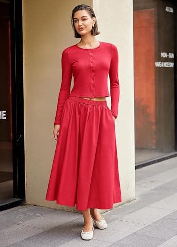 Panadila Womens 2 Piece Lounge Sets Matching Vacation Outfits Ribbed Button Down Cardigan and Elastic Waist Skirt Sets thumbnail 5