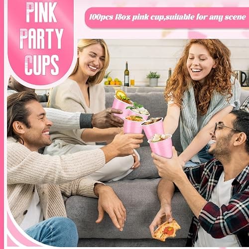 Dualshine 100 Pack Pink Plastic Cups 18 oz, Disposable Heavy Duty Drinking Cups for Party, Graduation Shot Cup for Wedding Birthday Valentine's Day Beer Serving Snack Sample Barbecues thumbnail 4