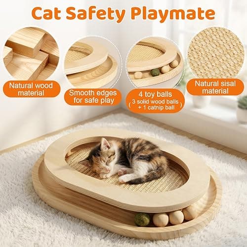 Chuiendi Cat Scratcher, Natural Sisal Cat Scratcher Pad & Interactive Kitten Toy with Ball Track and Catnip Ball for Indoor Chasing, Hunting, Mental and Physical Exercise, Puzzle for Small Cats thumbnail 5