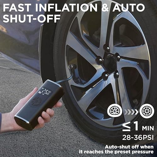 StartPro Tire Inflator Portable Air Compressor, 150PSI Cordless Air Pump, Dual Power Suply, LED Display, Flashlight, Auto Shut-Off, Fast Inflation for Car, Motorcycle, Bike, and Sports Equipment thumbnail 2