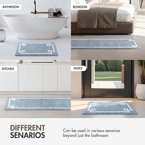 Madison Park Evan 100% Cotton Bathroom Non Slip Backing-Luxurious Tufted Plush Bath Mat Absorbent, Quick Dry, Spa Design Shower Room Décor, 20x30" Blue thumbnail 8