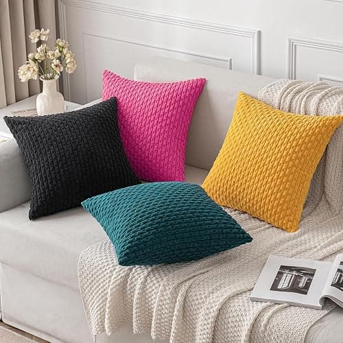 MIULEE Pack of 2 Decorative Throw Pillow Covers 18x18 Inch Soft Boho Striped Textured Corduroy Pillow Covers Modern Farmhouse Home Decor for Couch Bed Sofa Living Room Hot Pink thumbnail 4
