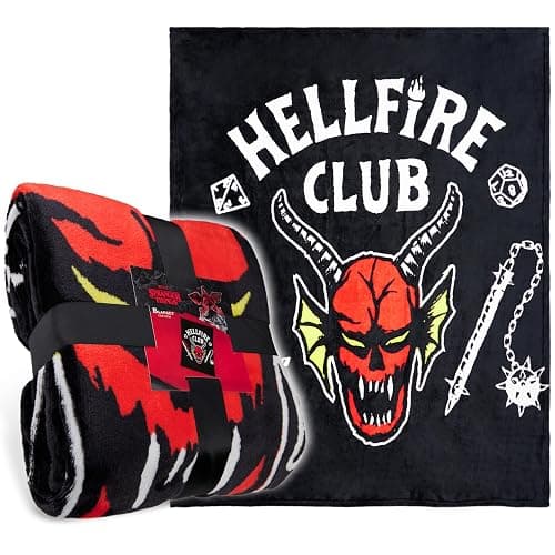 Stranger Things Blanket Throw Bedroom Accessories Fleece Blanket, Hellfire Club Soft Warm Winter Bed Throw 59.06 x 51.18 in Official Merch (Black) - Image 1