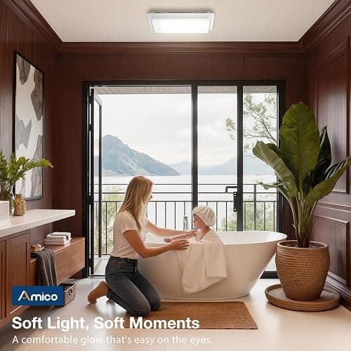 Amico Bathroom Exhaust Fan with Light, 80 CFM, 0.9 Sones, 1000LM, 5CCT, Easy Install, Ceiling Mount Shower Bathroom Fan, Adjustable Exhaust Vent with light, UL Certified thumbnail 7