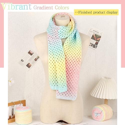 Katech Ombré Yarn for Crocheting-Gradient Cake Yarn-4x100g 60% Cotton 30% Acrylic 11% Wool-Multicolor Soft Rainbow Cotton Crochet Yarn for Scarves, Shawls, Blankets and Garments(P) thumbnail 2