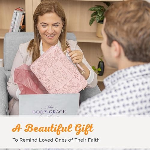 Christian Art Gifts Premium Vegan Leather Fashion Floral Bible Cover for Women: Strength & Dignity - Prov. 31:25 Inspirational Scripture Verse Carry Case w/Pockets & Pen Storage, Pink & Gold, Large thumbnail 8
