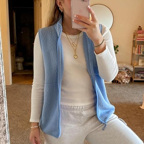 Hixiaohe Sherpa Fleece Vest for Women Trendy Warm Sleeveless Vests Jacket Lightweight Zip Coats with Pockets Fall Outerwear thumbnail 3