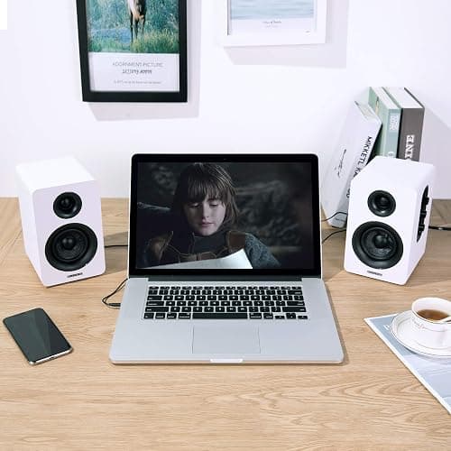 Sanyun SW208 3" Active Bluetooth 5.0 Bookshelf Speakers – 60W Carbon Fiber Speaker Unit - Built-in 24bit DAC Dynamic 3D Surround Sound 2.0 Computer PC Monitor Gaming (Pair, White) thumbnail 5