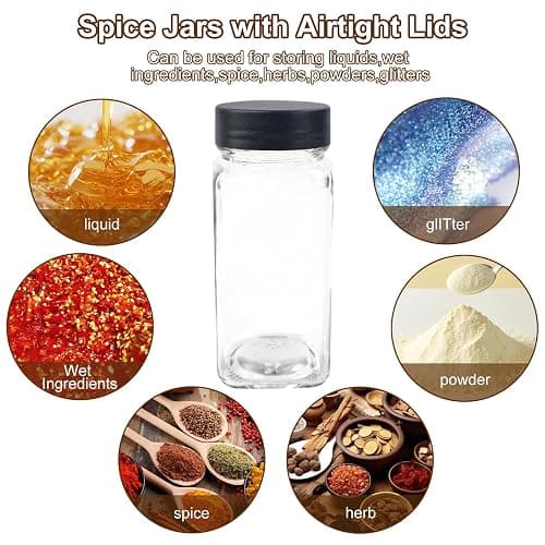 JARXSUN 24Pcs Spice Jars Containers with Labels，4oz Black Seasoning Bottles with Shaker Lids for Rack, Cabinet, Drawer,Empty Square Condiment Pots (24, Black) thumbnail 4