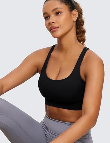 CRZ YOGA Naked Feeling Strappy Longline Sports Bras for Women - Medium Impact Criss Cross Yoga Padded Workout Crop Top thumbnail 4