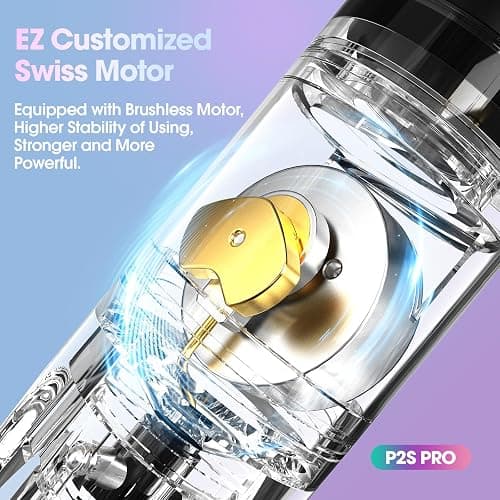 EZ Tattoo Kit - Tattoo Gun Kit with Wireless Tattoo Machine Pen, 1800mAh Power Supply Battery, 20Pcs Tattoo Cartridge Needles and 11 Color Inks for Tattoo Beginners and Artists (P2S Pro Purple Blue) thumbnail 3