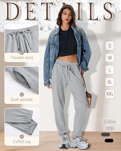 Velvelhall 3 Pack Women's Sweatpants with Pocket, High Waisted Drawstring Jogger Pants Cinch Bottom Casual Baggy Trousers thumbnail 3