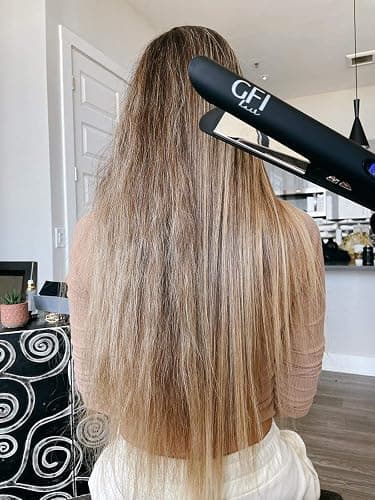 GFI Hair Straightener - Turbo Heating Element - Titanium Flat Iron - Straightens & Curls Any Hair Type - Temperature Control - Pouch & Glove Included thumbnail 5
