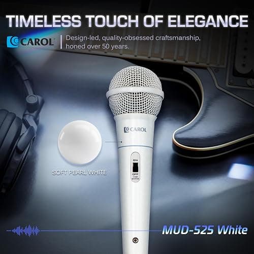 CAROL MUD-525 White XLR Wired Vocal Microphone for Karaoke – Dynamic Unidirectional Mic for Singing, Conference & Campus Use. Durable Design for Longevity, Includes Mic, 14.8ft XLR Cable & Switch thumbnail 4