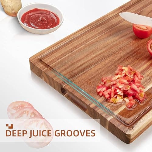 Large Acacia Wood Cutting Boards for Kitchen, 20 x 15 Inch Extra Large Wooden Cutting Board with Juice Groove, Reversible Butcher Block Cutting Board for Meat and Veggies thumbnail 4