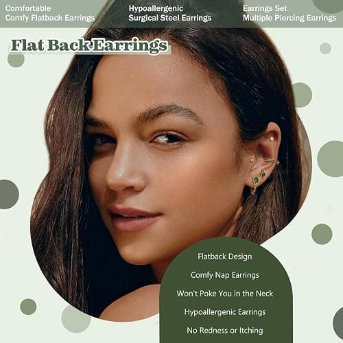 Hypoallergenic Flat Back Earrings for Women-Cartilage Earring Sets for Multiple Piercing 20G Surgical Stainless Steel Earring Stacks Small Hoop Flatback Stud Earrings thumbnail 3