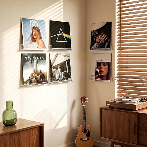 Laurensory Vinyl Record Shelf Wall Mount Shelves, 12 inch Clear Acrylic Vinyl Record Holder Display, Floating Shelves for Wall Decor, Magazine Rack, Kids Bookshelf, for Bedroom, Living Room, 6 Pack thumbnail 3