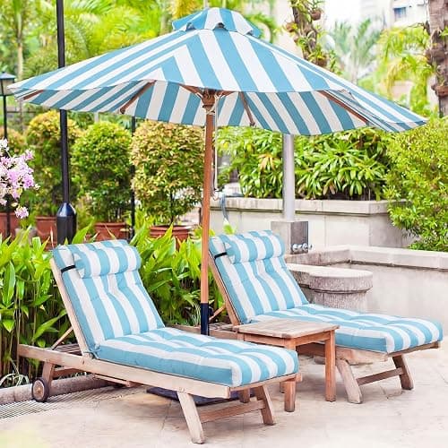 Wenqik Set of 2 Outdoor Chaise Lounge Cushions 76 x 22 x 6 Inch Waterproof Patio Furniture Chaise Cushion with Headrest Pillow Thick Tufted Lounge Pad for Lawn Pool Hotel(Sky Blue White Stripes) thumbnail 7