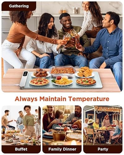 FEPPO Food Warming Mat, Upgrade High-tech Graphene Heating Film, Fast Full Surface Electric Warming Tray with 6 Level Adjustable Temperature and 6 Hours Timer, Roll Up Food Warmers for Parties Buffet thumbnail 7