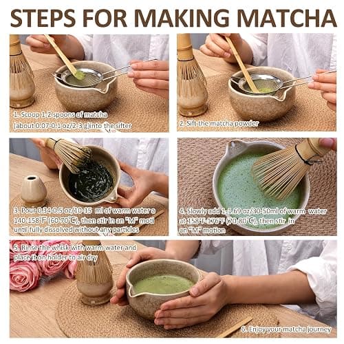 Joyscale Matcha Whisk Set, Matcha Set Whisk And Bowl, 8 Pcs Matcha Kit Set(Ancient Kiln Design), 14 OZ, Japanese Matcha Tea Set, Matcha Making Kit Gifts for Tea Lovers(Kiln White) thumbnail 8