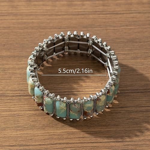 JMScape 4 PCS Western Turquoise Jewelry for Women Boho Vintage Navajo Pearl Necklace Earring Bracelet Ring Set Country Cowgirl Accessories for Gift | Jewelry, 4 PCS, Vintage, Boho, Country, Accessories, for Gift thumbnail 5
