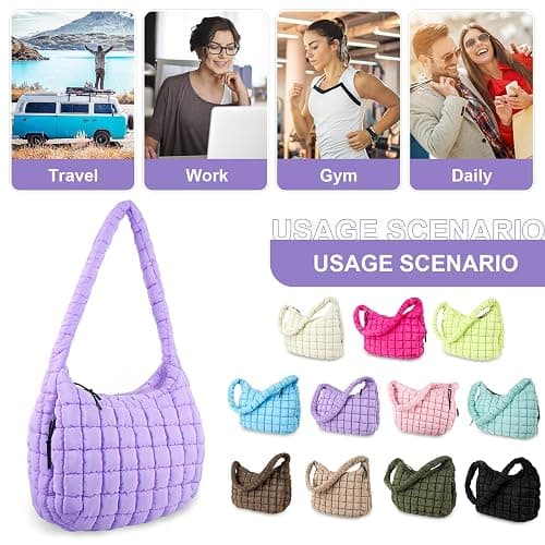 Quilted Puffer Tote Bag Purse Puffy Crossbody Shoulder Bag,Lightweight Nylon Hobo Bag Puffer Carryall Bag for Women Girl thumbnail 6