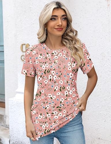 Kistore Womens Casual Crew Neck Short Sleeve Pleated Tops Blouses Fashion Clothes 2025 thumbnail 2