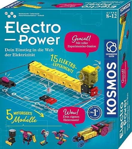 KOSMOS 620707 Electro Power – Einstieg in die Welt der Elektrizität, Amazon Exklusiv, Technik Experimentierkasten für Kinder ab 8 Jahre, Elektronik Baukasten mit 5 motorisierten Modellen - Image 1