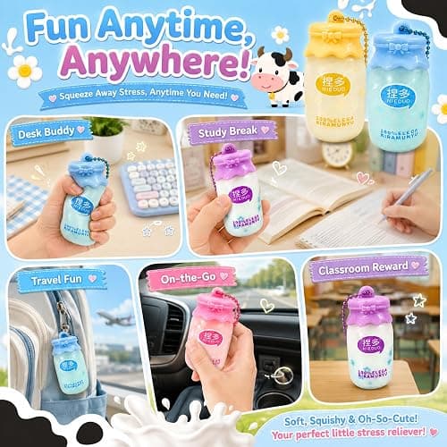 4Pack Milk Bottle Squishy Fidget Toys , Kawaii Keychain Squeeze Squishies Toys for Adults Stress Relief, Cute Sensory Aesthetic Bag Charm, Novelty Party Favors Goodie Bag Stuffers Gifts thumbnail 6